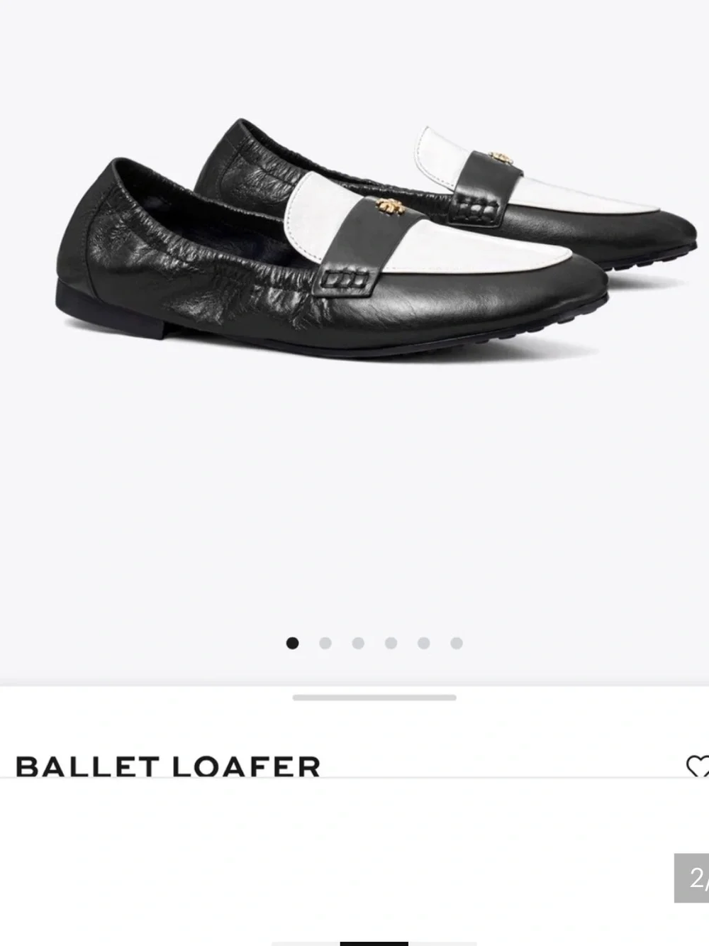 Tory Burch Black and White Ballet Loafers with Gold Logo Size 6